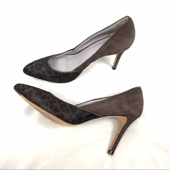Johnston & Murphy Brown Suede Leopard Animal Fur Pumps Heels 7 - Picture 1 of 8